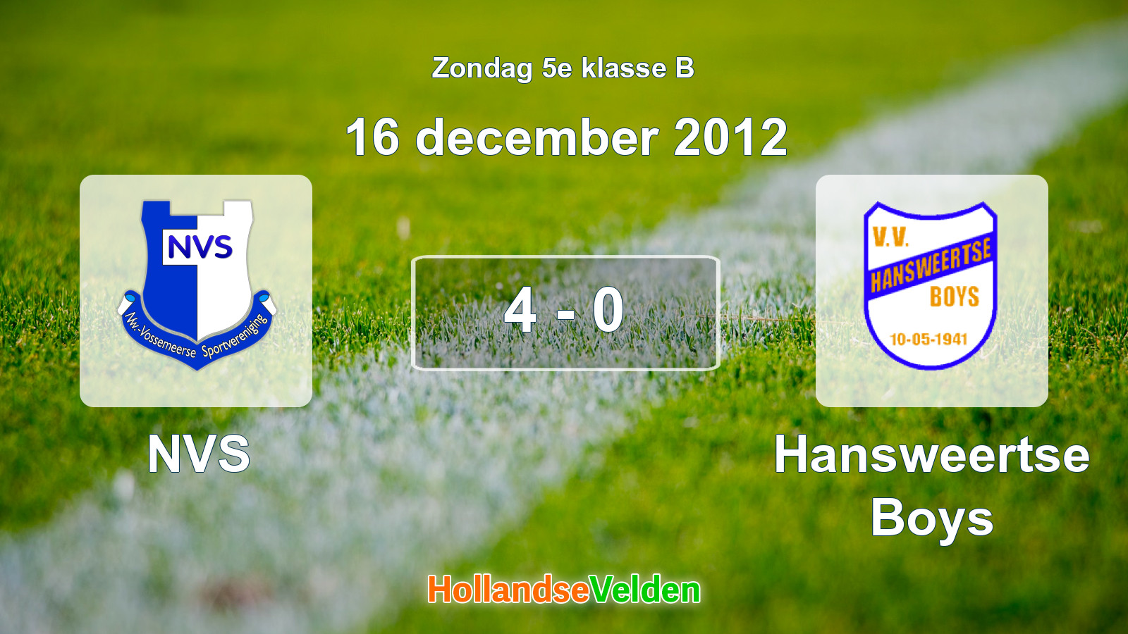 Gespeelde wedstrijd: NVS - Hansweertse Boys 4 - 0 (16 december 2012)