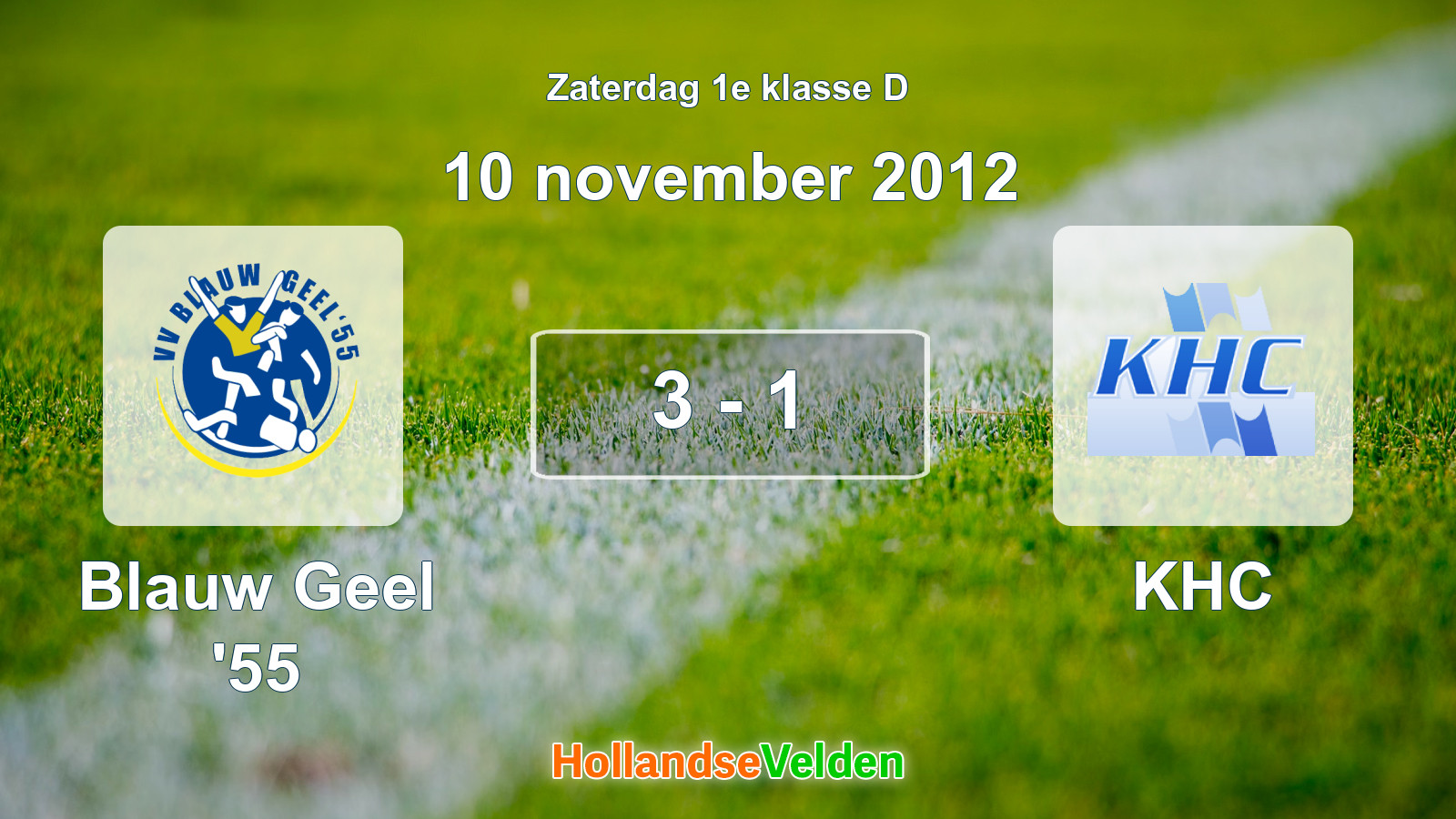 Gespeelde wedstrijd: Blauw Geel '55 - KHC 3 - 1 (10 november 2012)