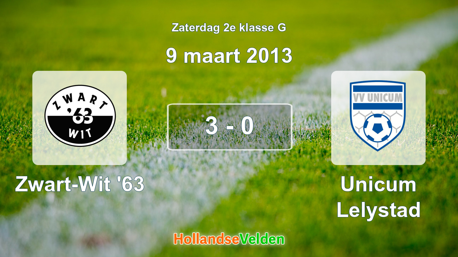 Gespeelde wedstrijd: Zwart-Wit '63 - Unicum Lelystad 3 - 0 (9 maart 2013)