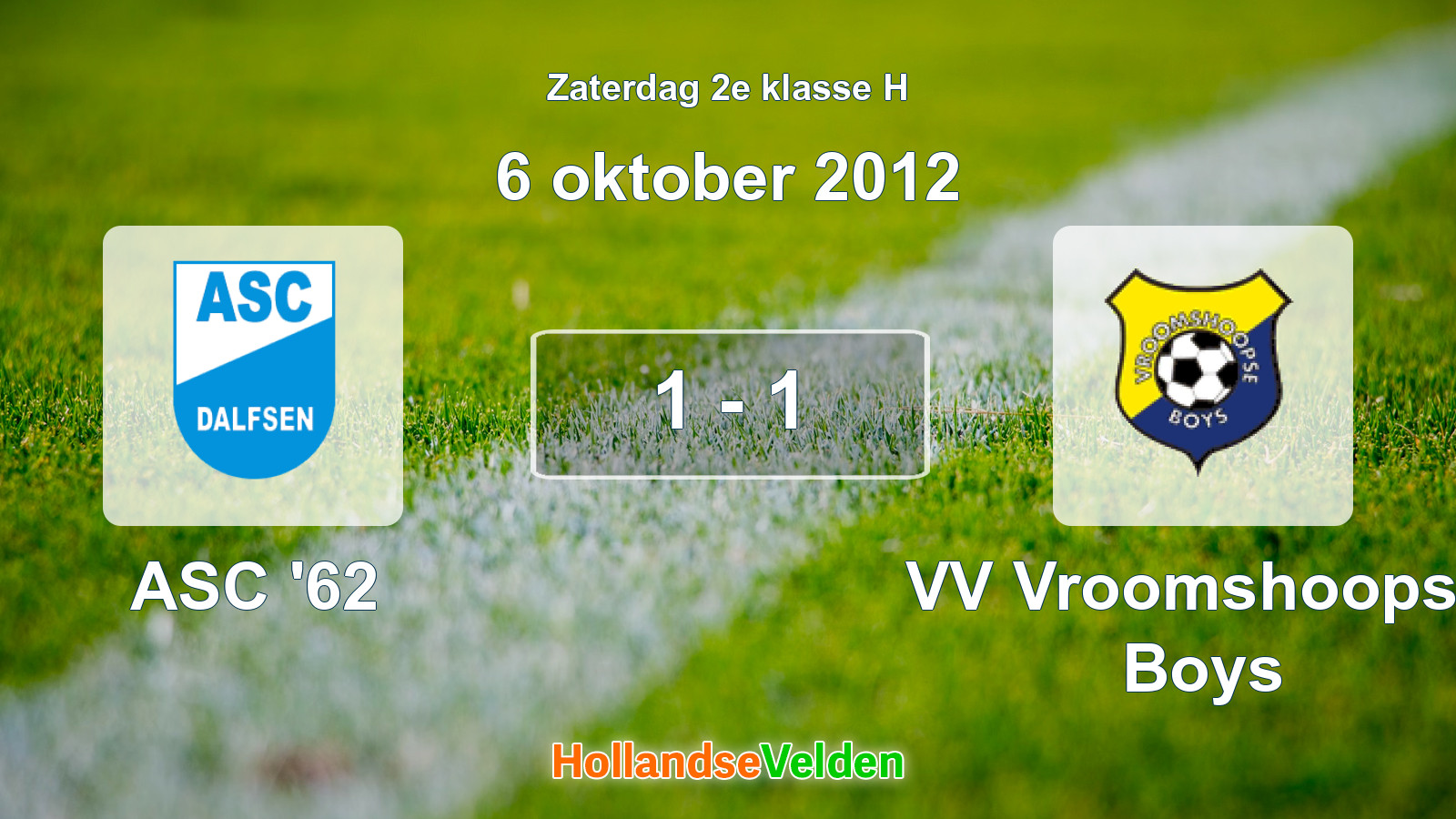 Gespeelde wedstrijd: ASC '62 - VV Vroomshoopse Boys 1 - 1 (6 oktober 2012)