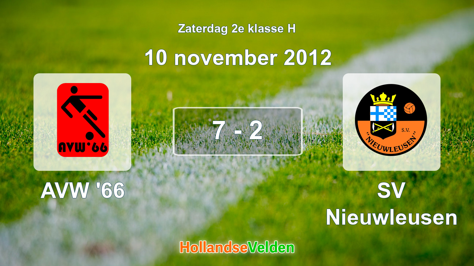 Gespeelde wedstrijd: AVW '66 - SV Nieuwleusen 7 - 2 (10 november 2012)