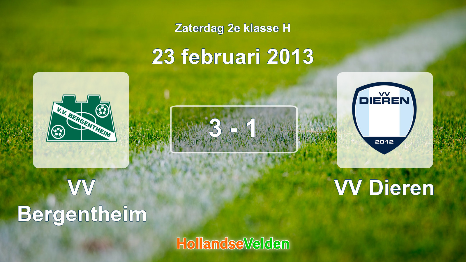 Gespeelde wedstrijd: VV Bergentheim - VV Dieren 3 - 1 (23 februari 2013)