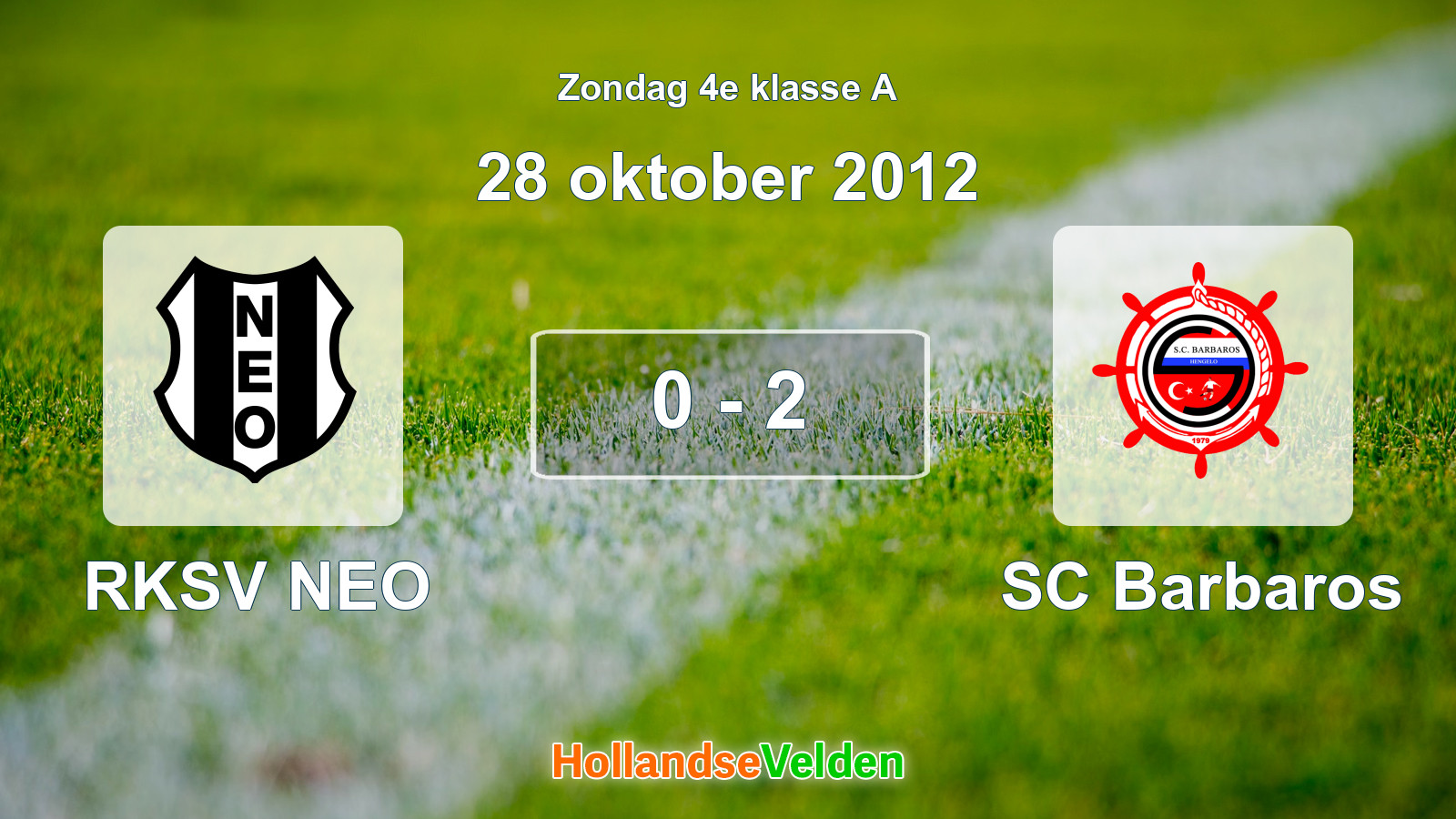 Gespeelde wedstrijd: RKSV NEO - SC Barbaros 0 - 2 (28 oktober 2012)