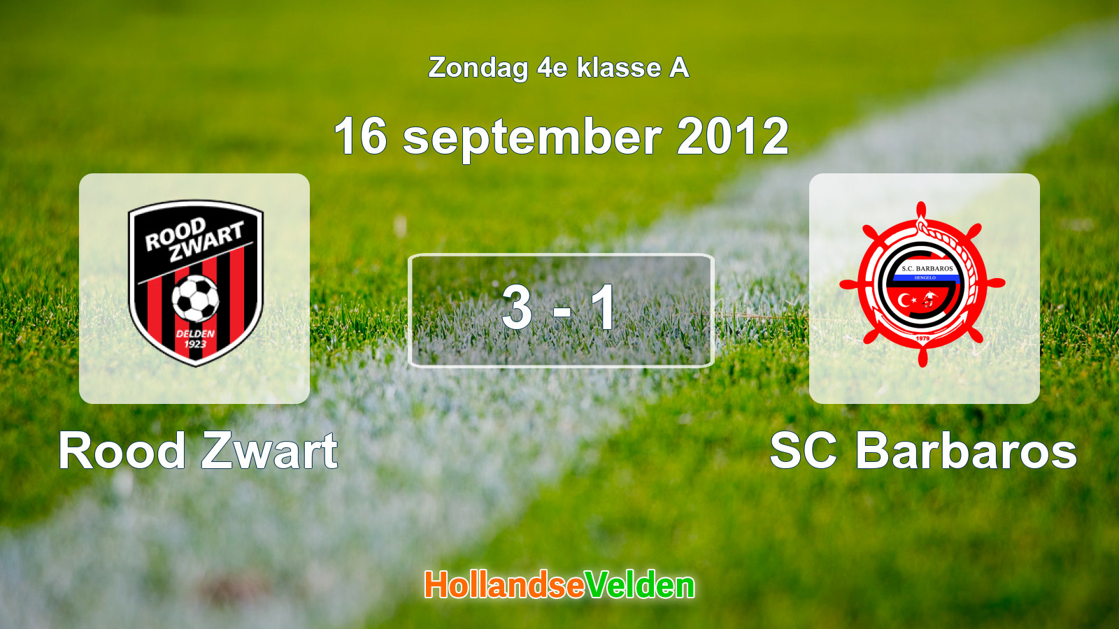 Gespeelde wedstrijd: Rood Zwart - SC Barbaros 3 - 1 (16 september 2012)
