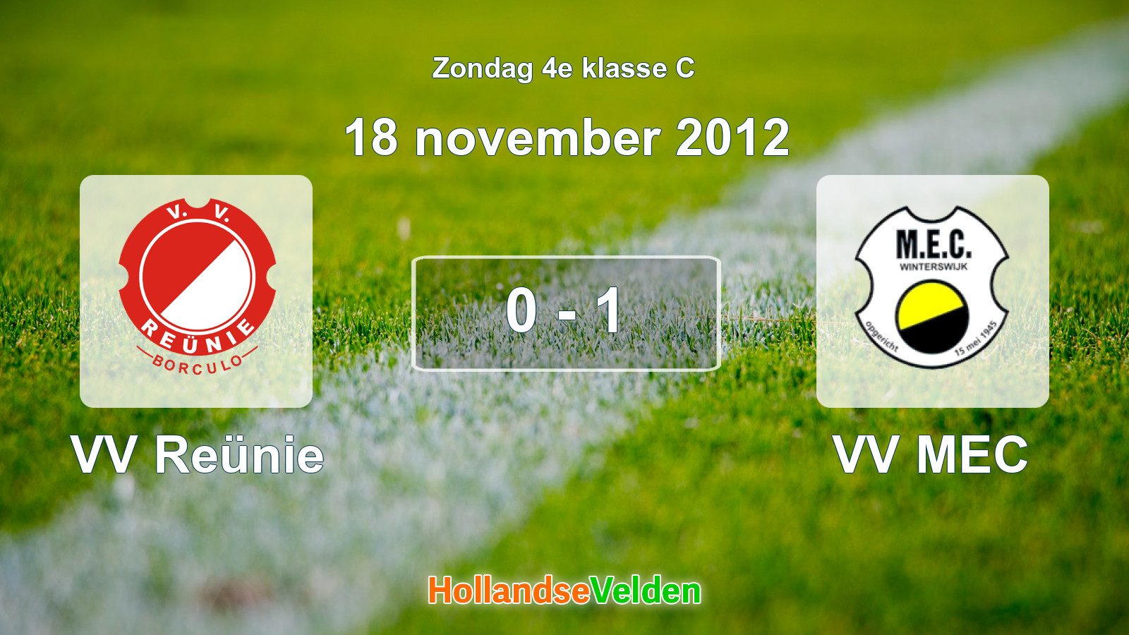 Gespeelde wedstrijd: VV Reünie - VV MEC 0 - 1 (18 november 2012)