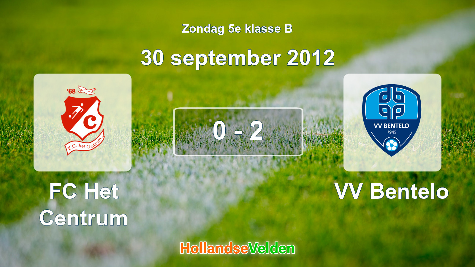 Gespeelde wedstrijd: FC Het Centrum - VV Bentelo 0 - 2 (30 september 2012)