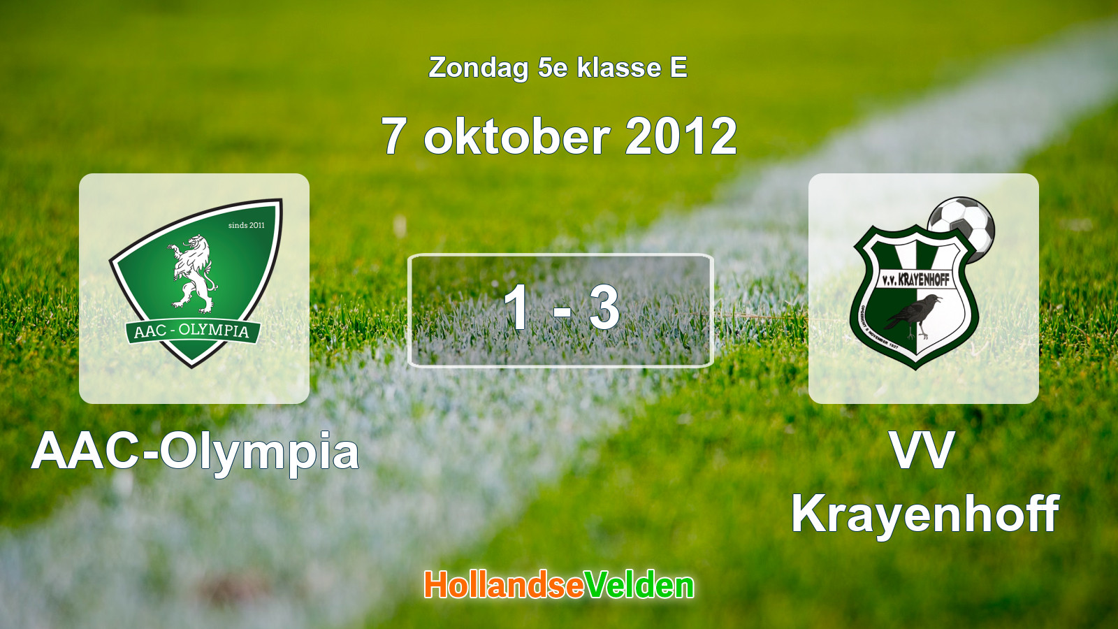 Gespeelde wedstrijd: AAC-Olympia - VV Krayenhoff 1 - 3 (7 oktober 2012)