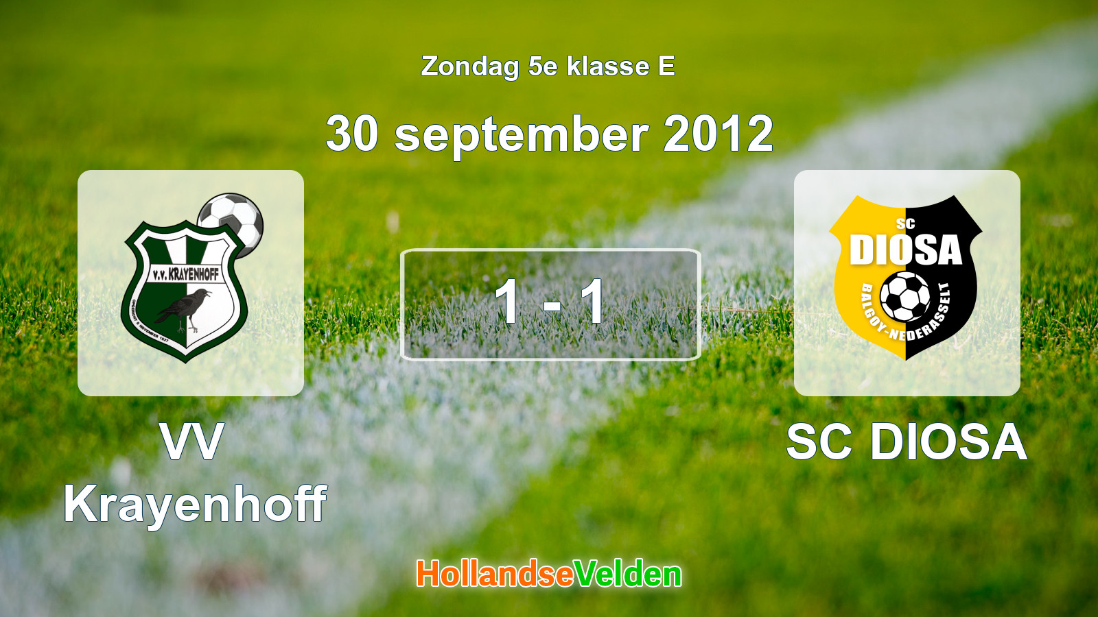 Gespeelde wedstrijd: VV Krayenhoff - SC DIOSA 1 - 1 (30 september 2012)