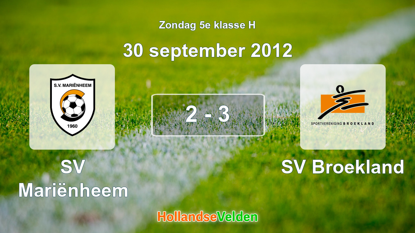 Gespeelde wedstrijd: SV Mariënheem - SV Broekland 2 - 3 (30 september 2012)