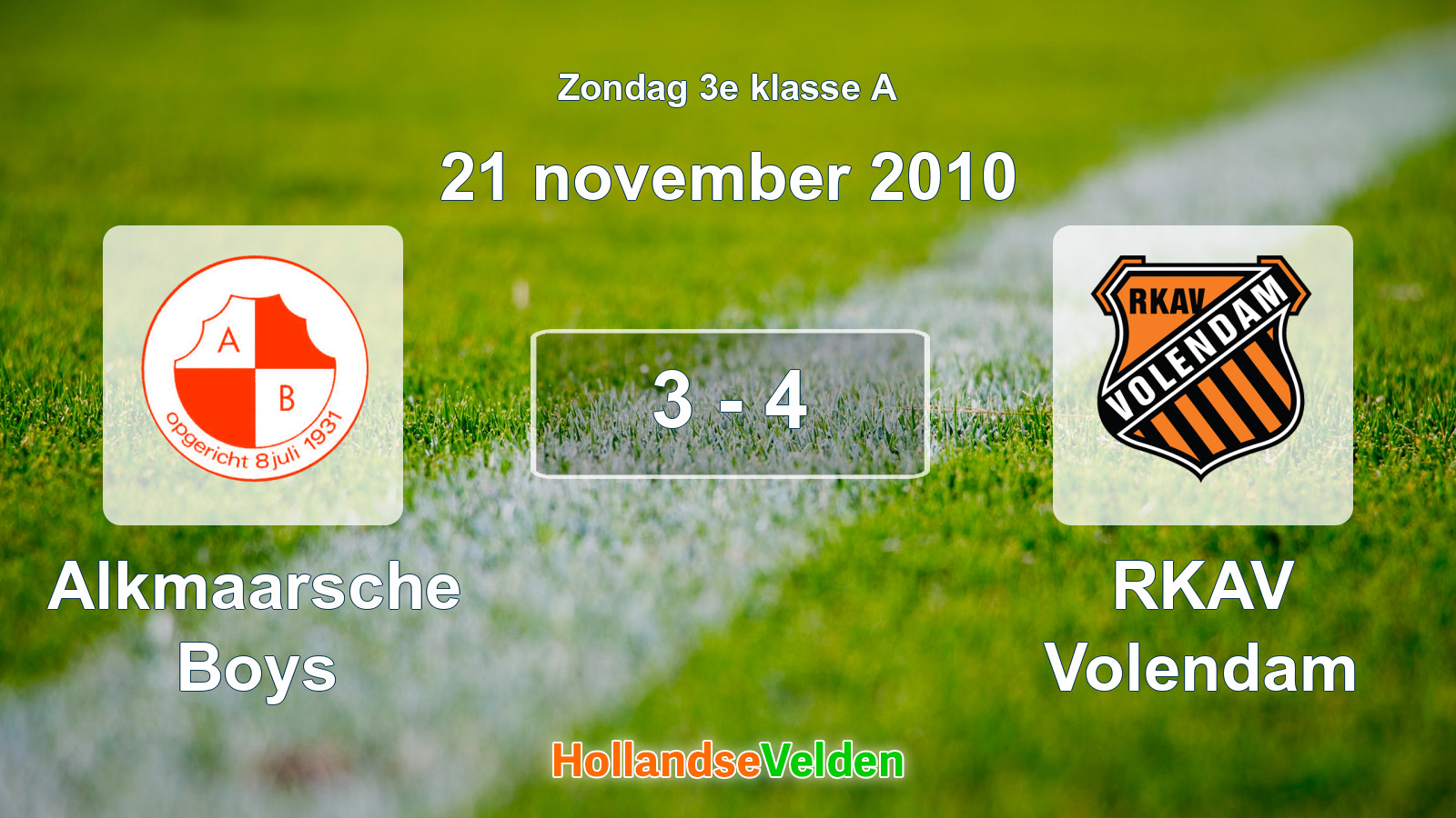 Gespeelde wedstrijd: Alkmaarsche Boys - RKAV Volendam 3 - 4 (21 november 2010)
