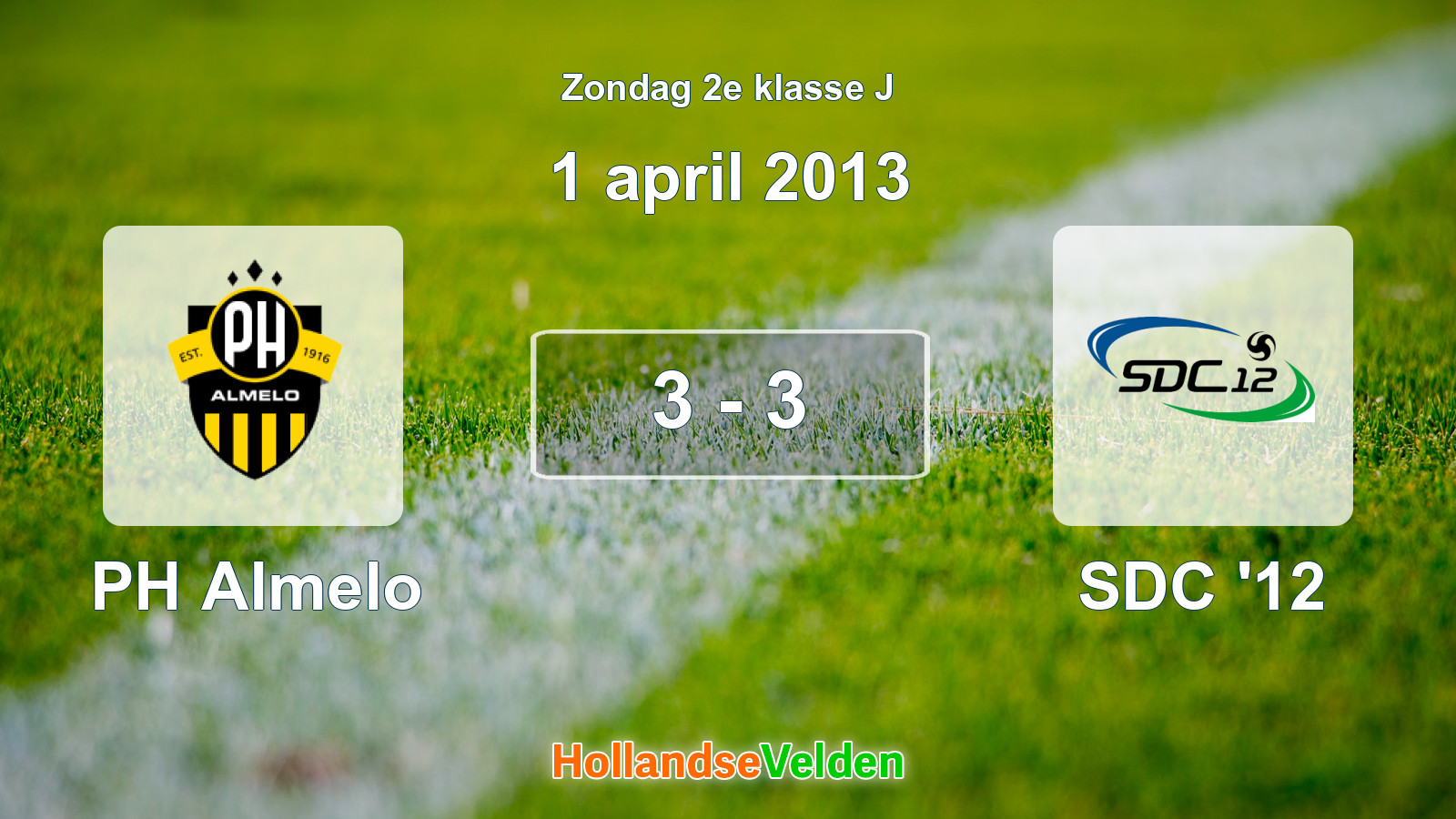 Gespeelde wedstrijd: PH Almelo - SDC '12 3 - 3 (1 april 2013)