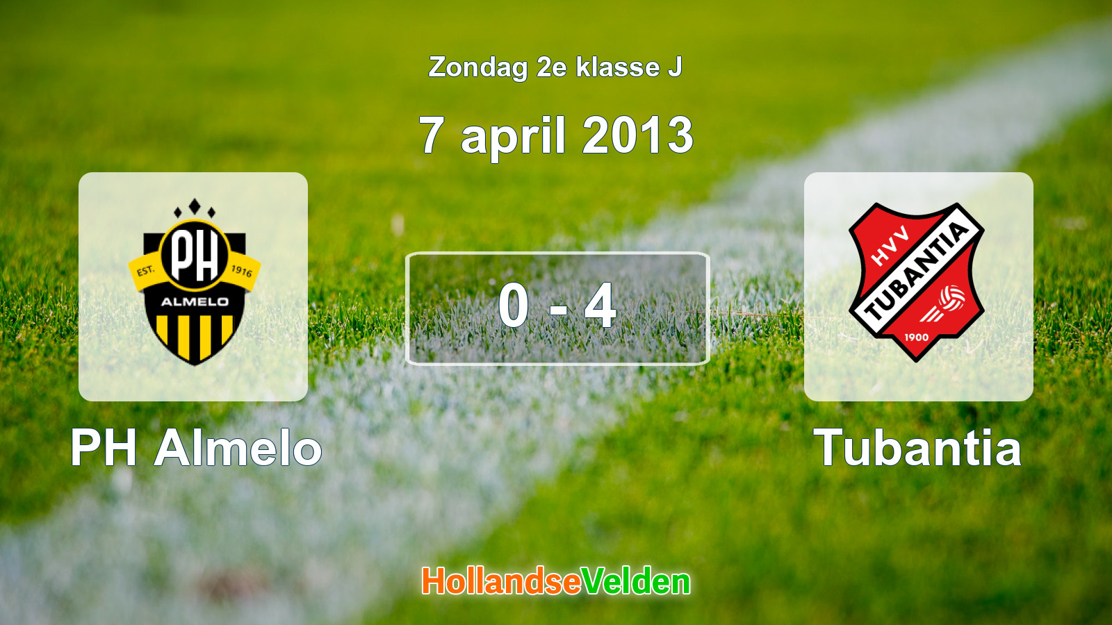 Gespeelde wedstrijd: PH Almelo - Tubantia 0 - 4 (7 april 2013)
