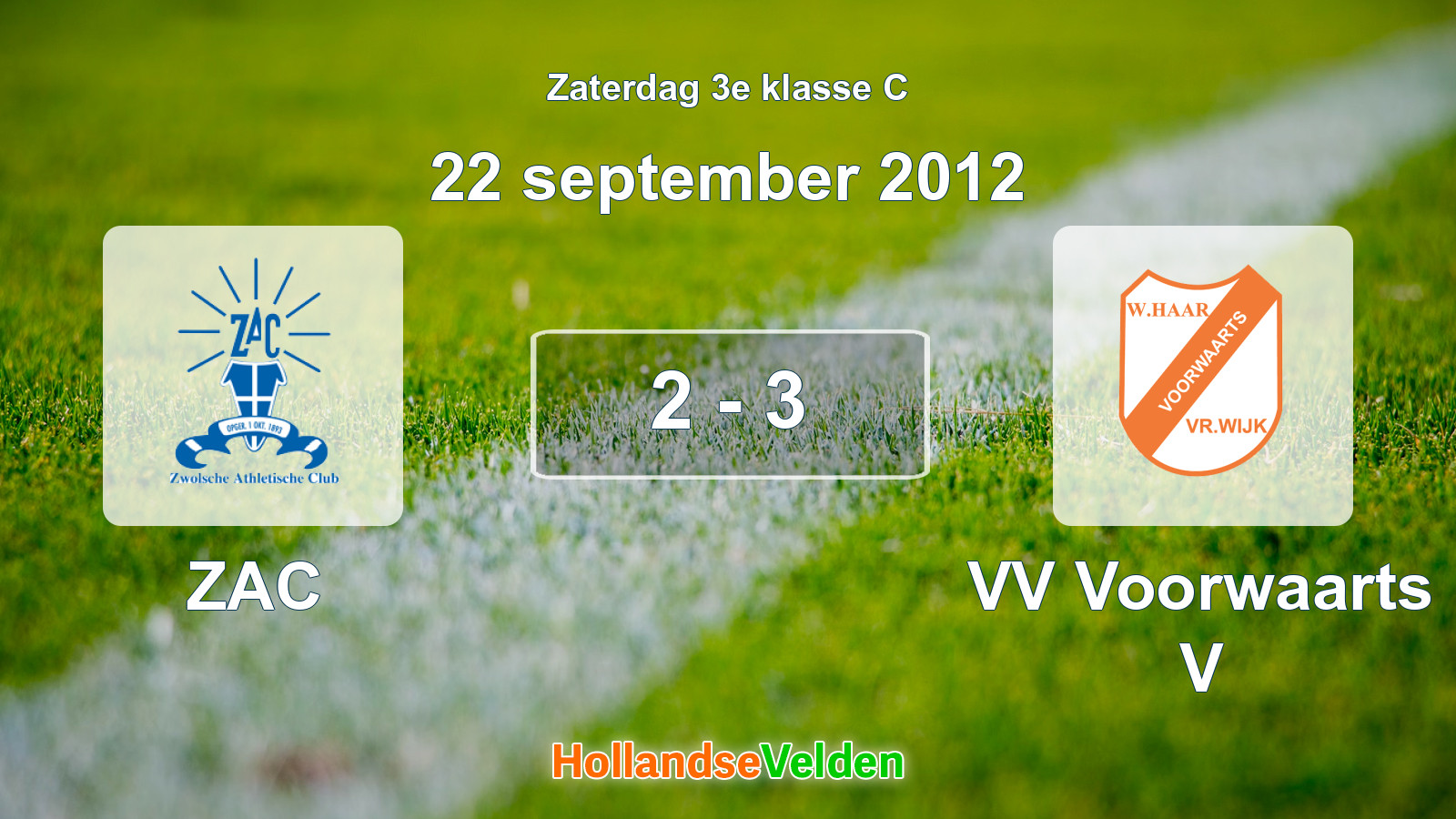 Gespeelde wedstrijd: ZAC - VV Voorwaarts V 2 - 3 (22 september 2012)
