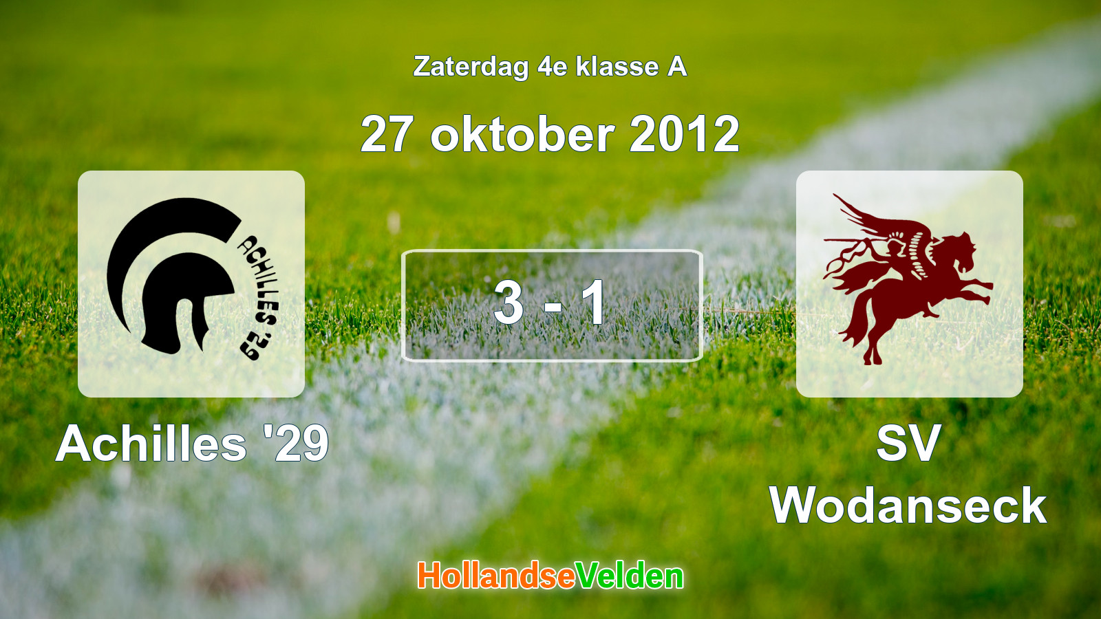 Gespeelde wedstrijd: Achilles '29 - SV Wodanseck 3 - 1 (27 oktober 2012)