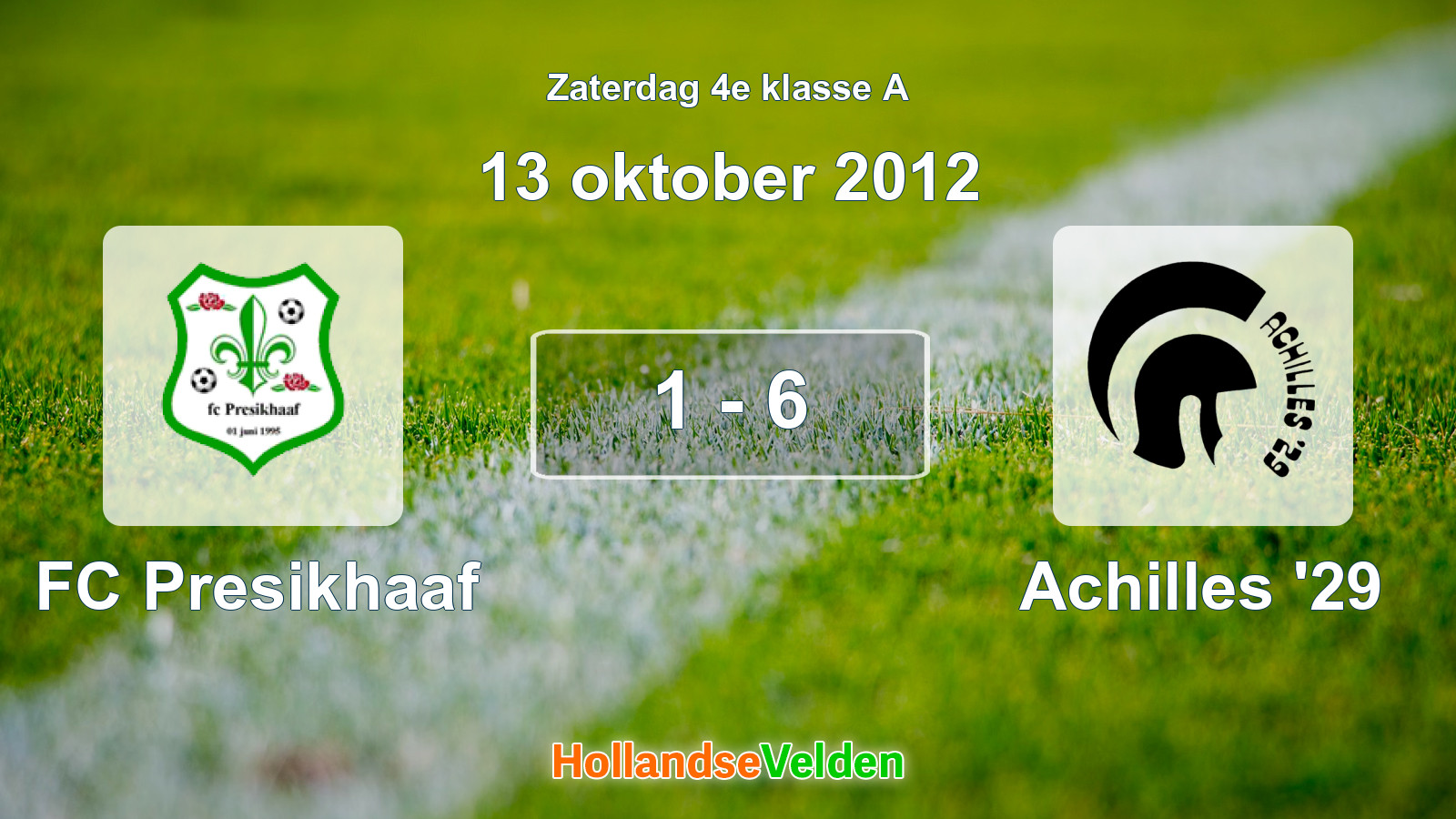 Gespeelde wedstrijd: FC Presikhaaf - Achilles '29 1 - 6 (13 oktober 2012)