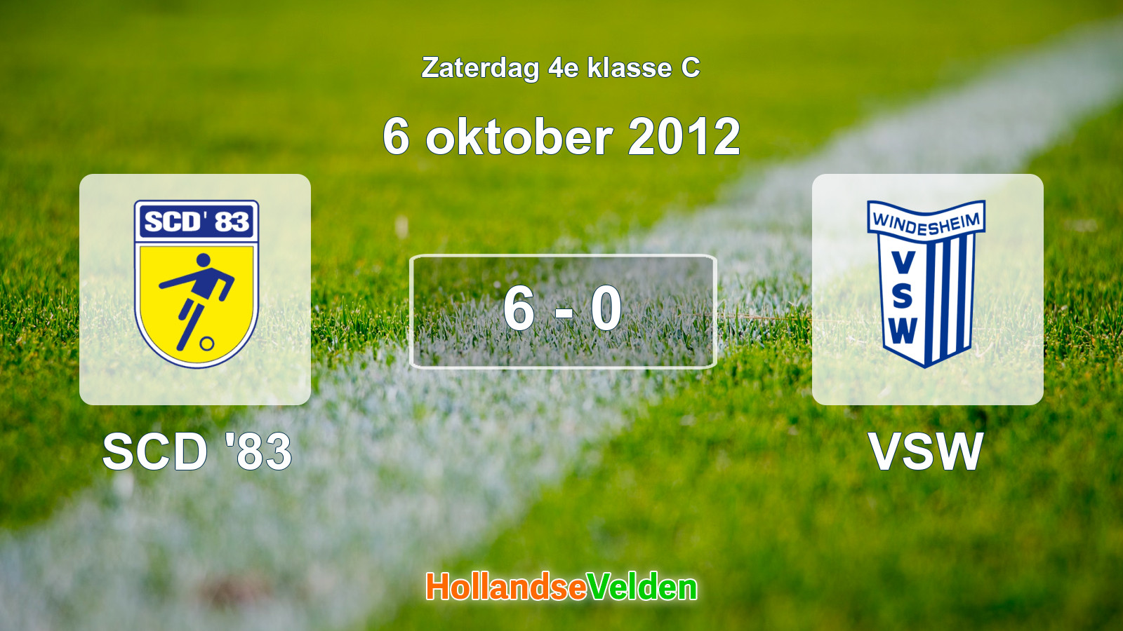 Gespeelde wedstrijd: SCD '83 - VSW 6 - 0 (6 oktober 2012)