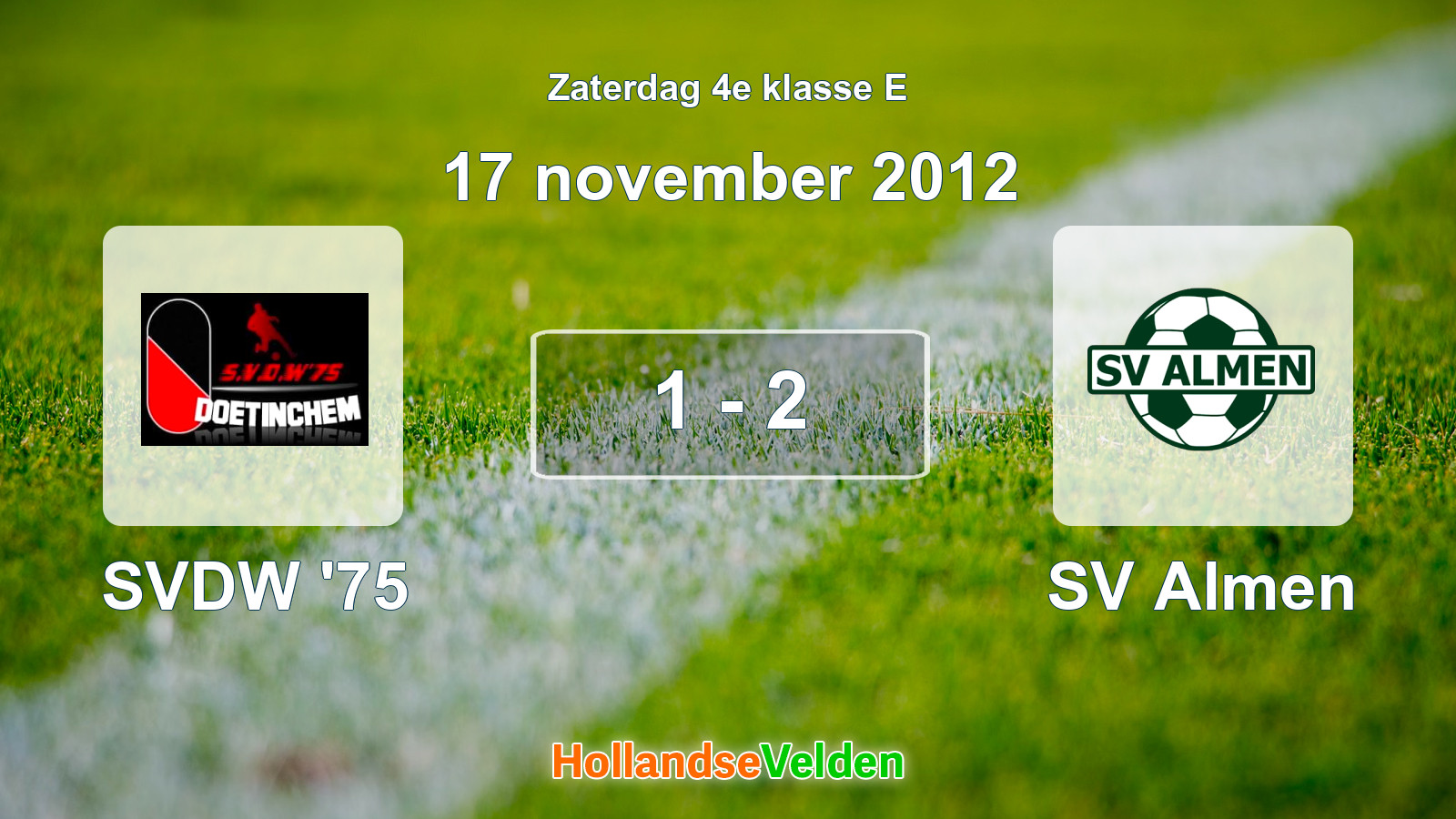 Gespeelde wedstrijd: SVDW '75 - SV Almen 1 - 2 (17 november 2012)
