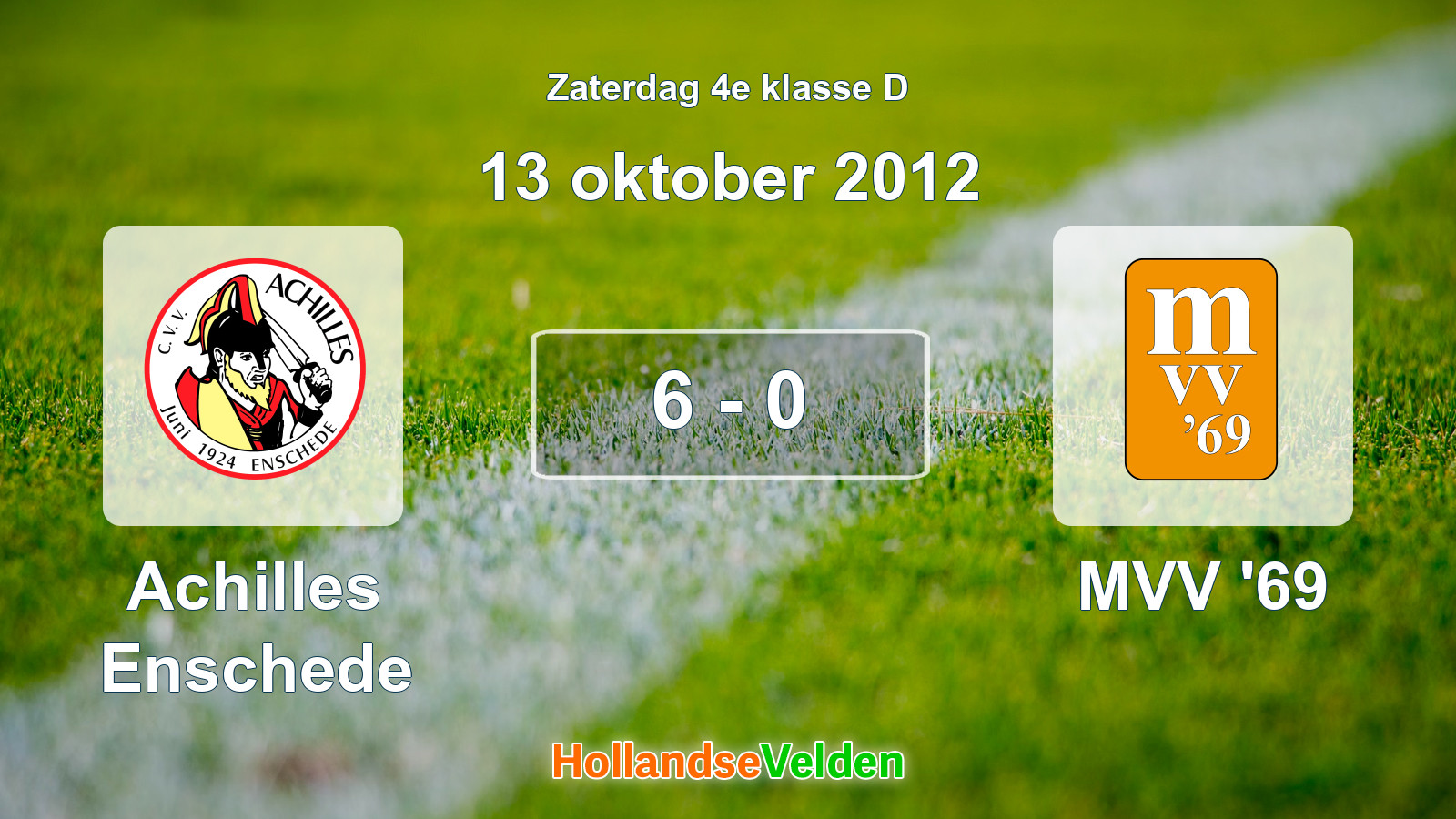 Gespeelde wedstrijd: Achilles Enschede - MVV '69 6 - 0 (13 oktober 2012)