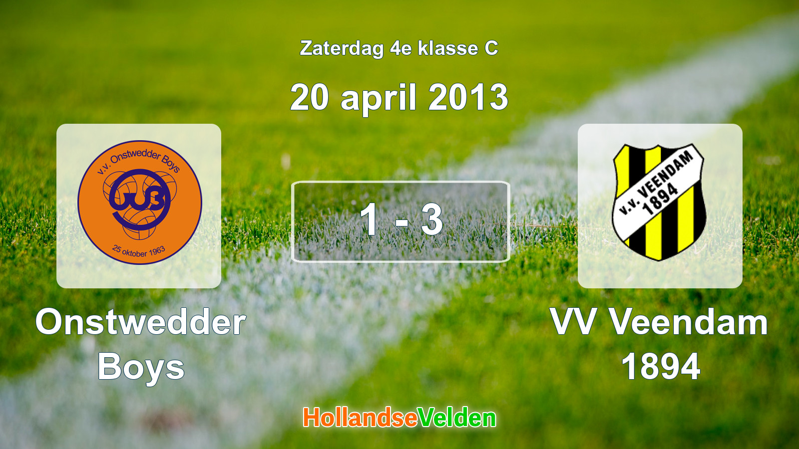 Gespeelde wedstrijd: Onstwedder Boys - VV Veendam 1894 1 - 3 (20 april 2013)