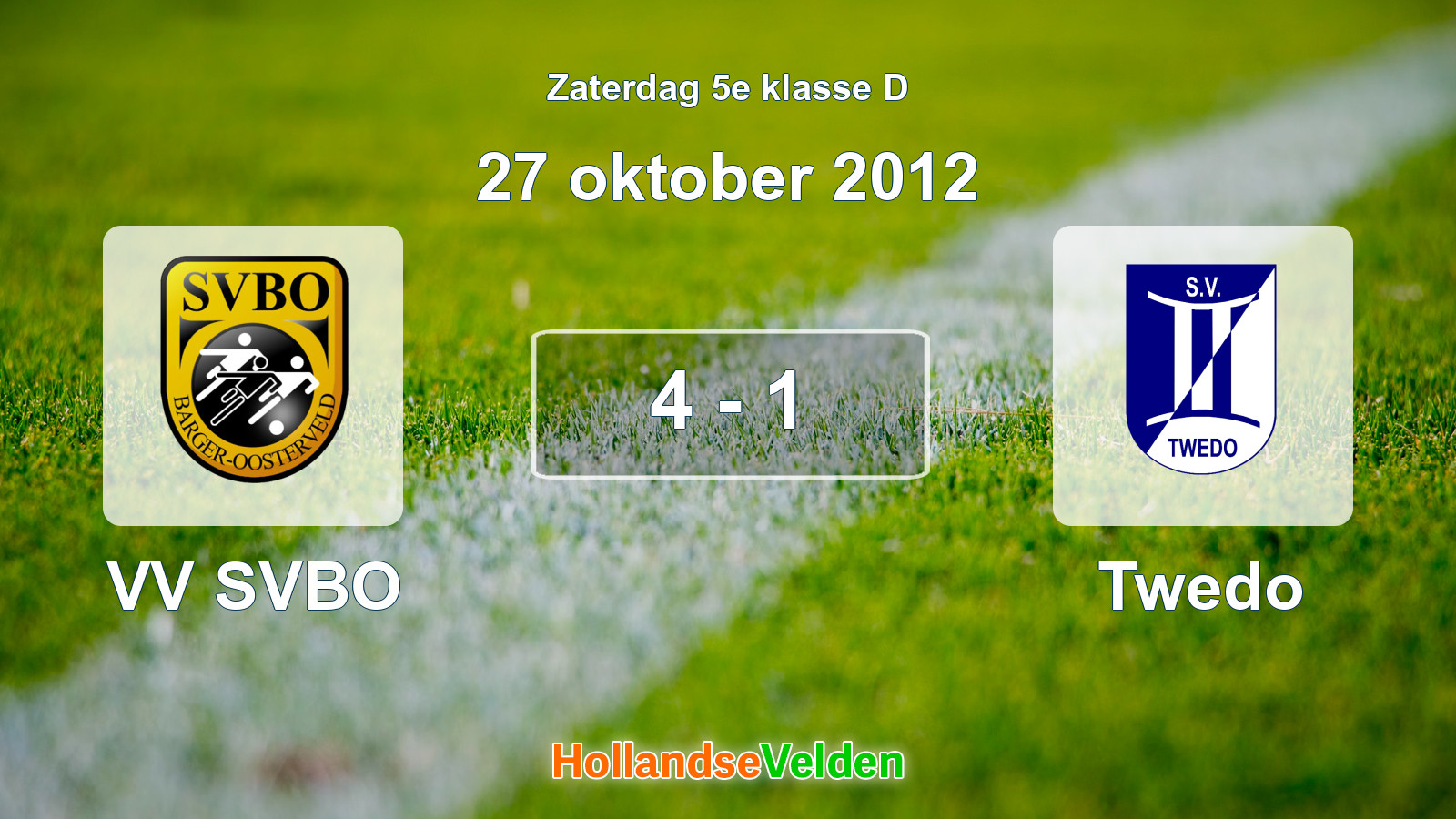 Gespeelde wedstrijd: VV SVBO - Twedo 4 - 1 (27 oktober 2012)