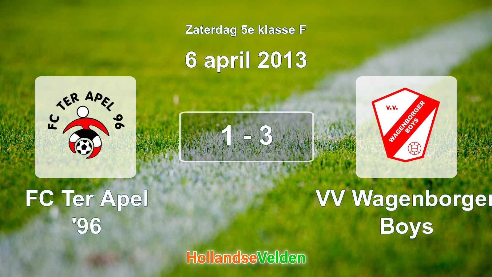 Gespeelde wedstrijd: FC Ter Apel '96 - VV Wagenborger Boys 1 - 3 (6 april 2013)