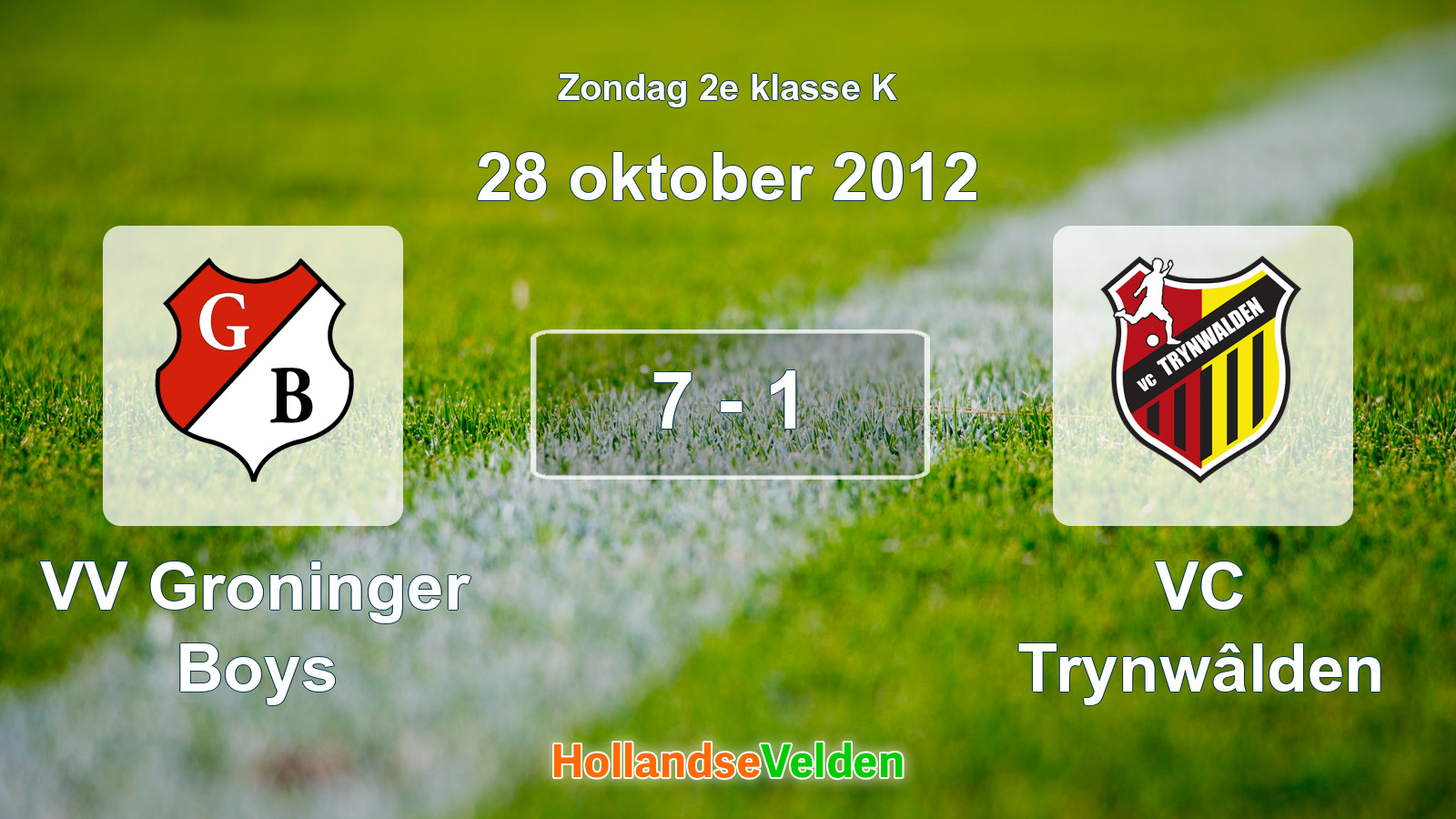 Gespeelde wedstrijd: VV Groninger Boys - VC Trynwâlden 7 - 1 (28 oktober 2012)