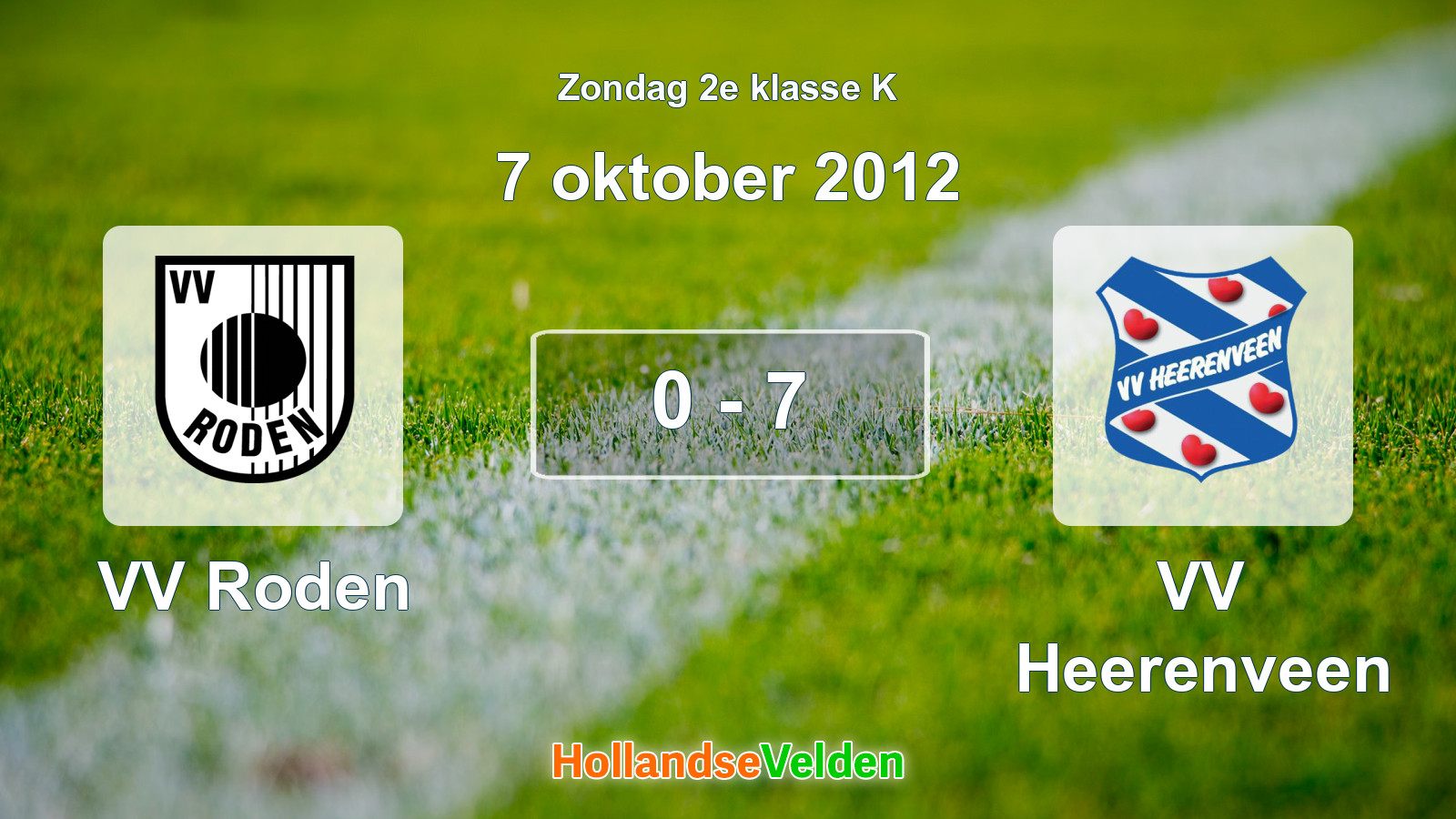 Gespeelde wedstrijd: VV Roden - VV Heerenveen 0 - 7 (7 oktober 2012)
