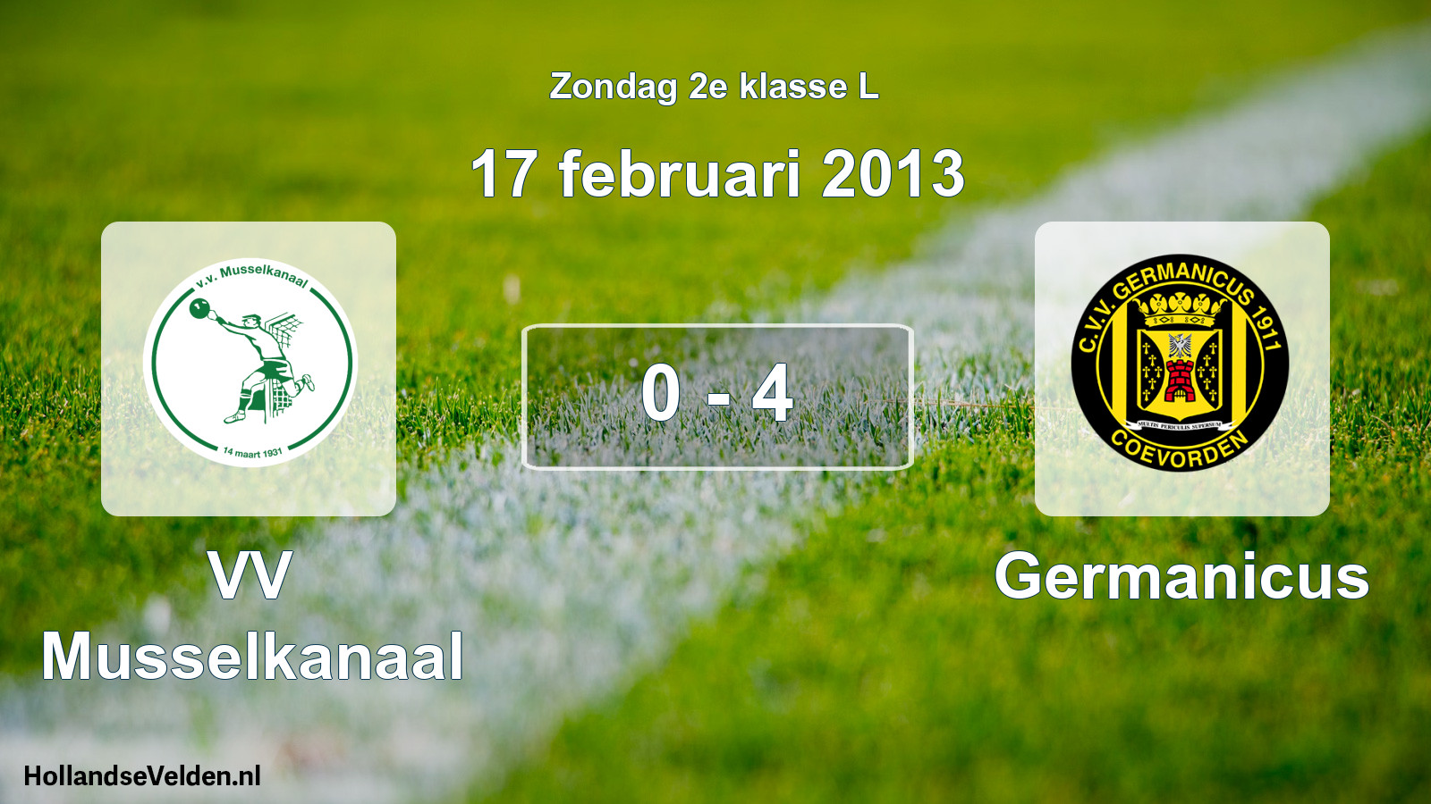 Gespeelde wedstrijd: VV Musselkanaal - Germanicus 0 - 4 (17 februari 2013)