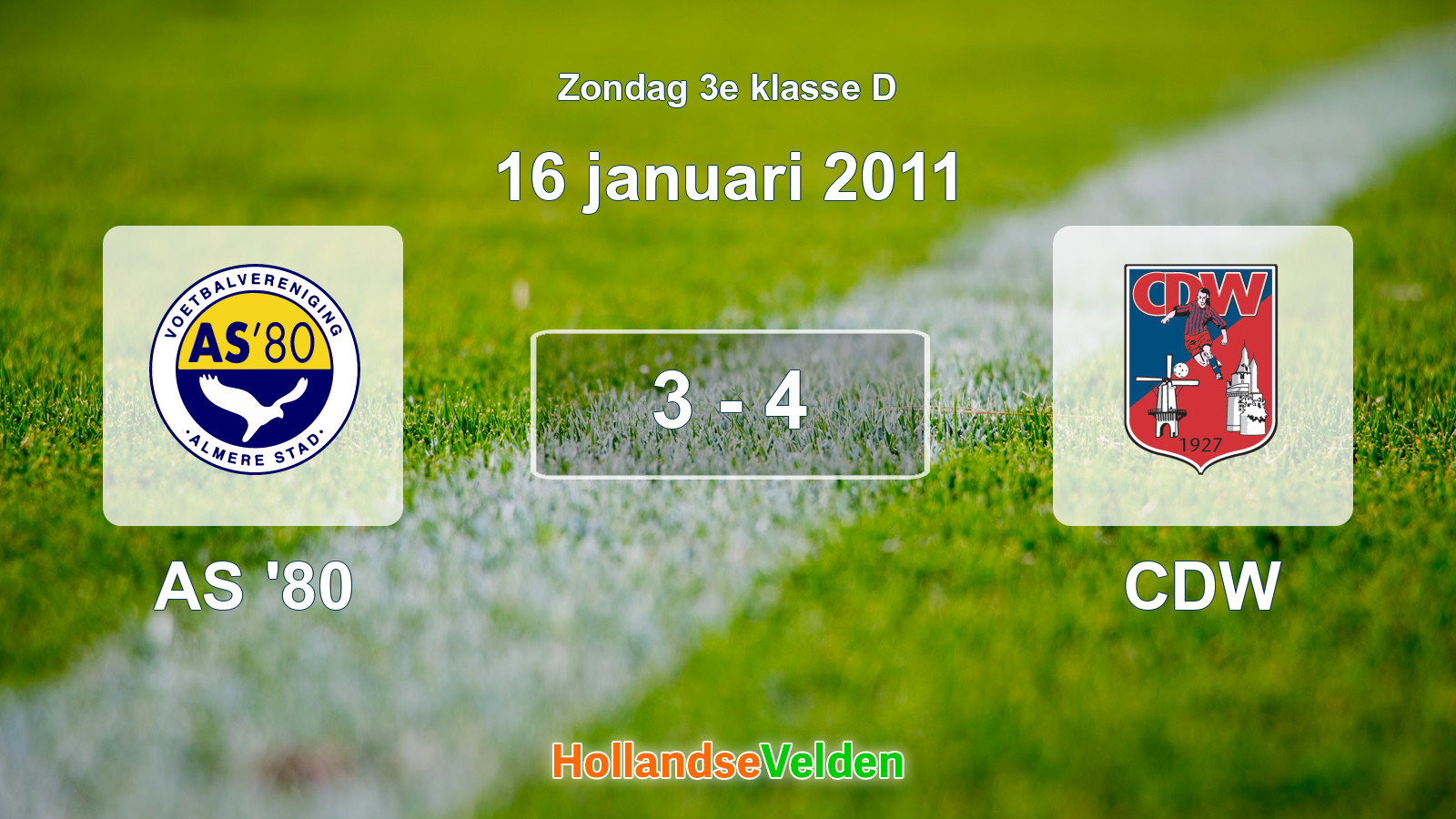 Gespeelde wedstrijd: AS '80 - CDW 3 - 4 (16 januari 2011)