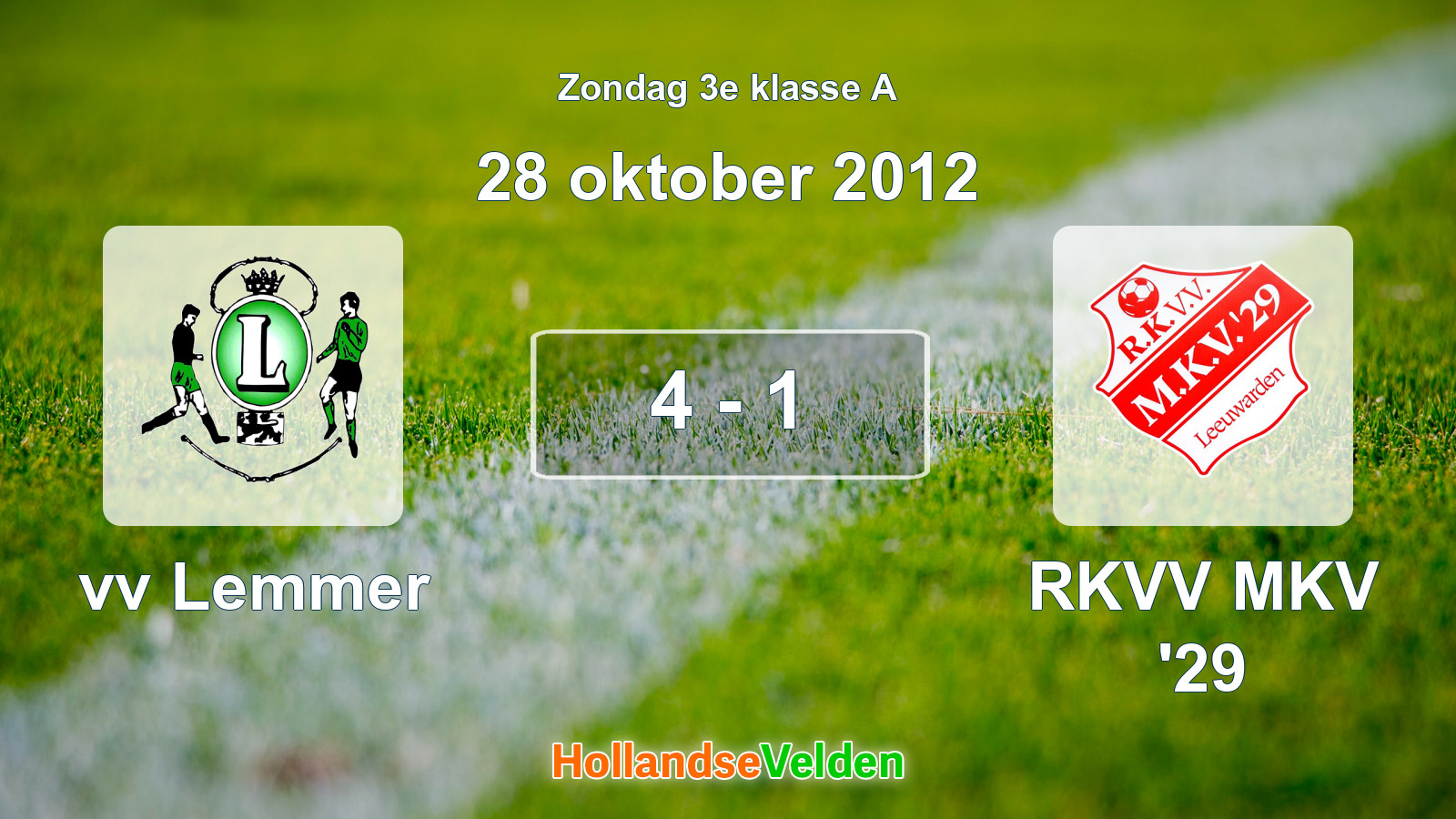 Gespeelde wedstrijd: vv Lemmer - RKVV MKV '29 4 - 1 (28 oktober 2012)