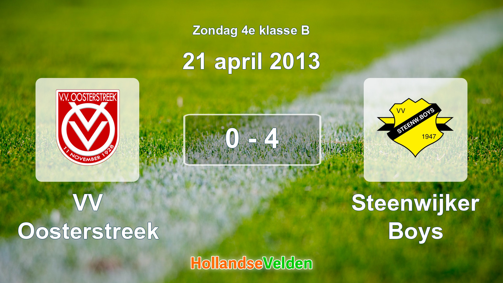 Gespeelde wedstrijd: VV Oosterstreek - Steenwijker Boys 0 - 4 (21 april 2013)