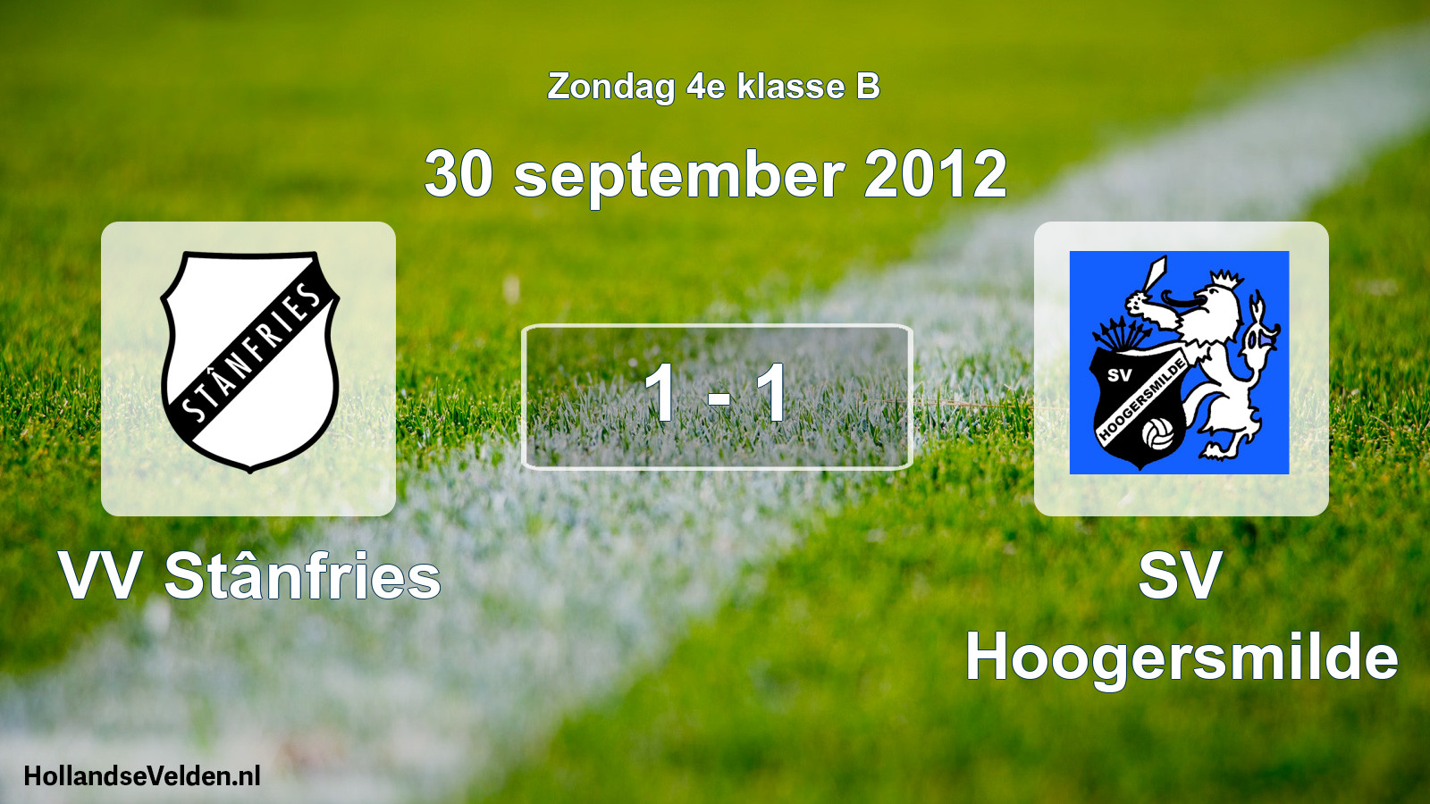 Gespeelde wedstrijd: VV Stânfries - SV Hoogersmilde 1 - 1 (30 september 2012)