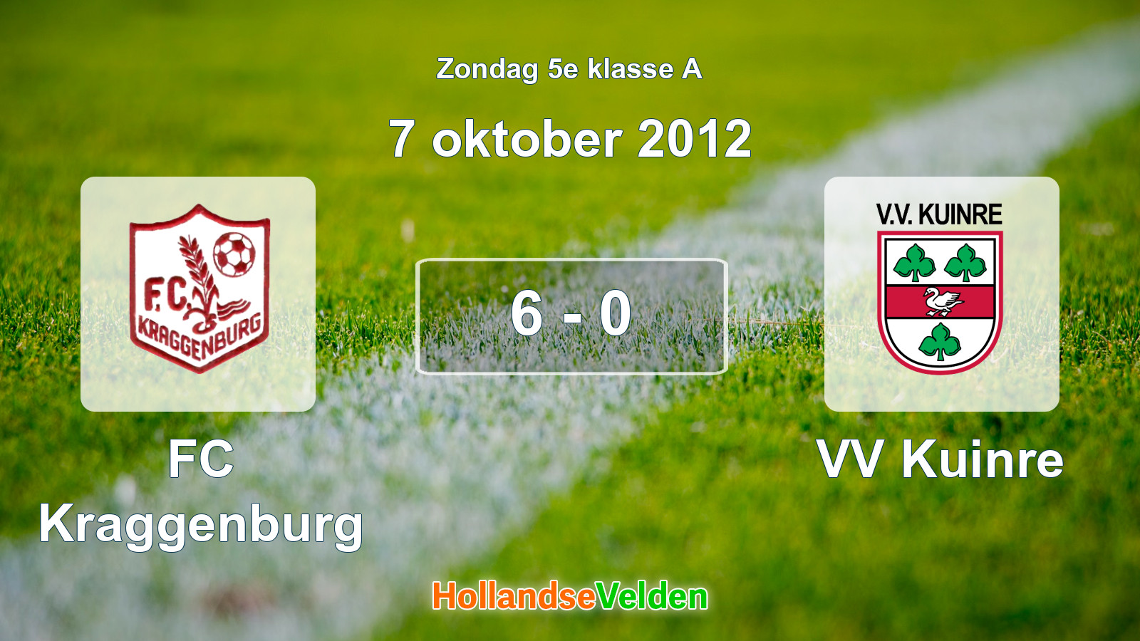 Gespeelde wedstrijd: FC Kraggenburg - VV Kuinre 6 - 0 (7 oktober 2012)