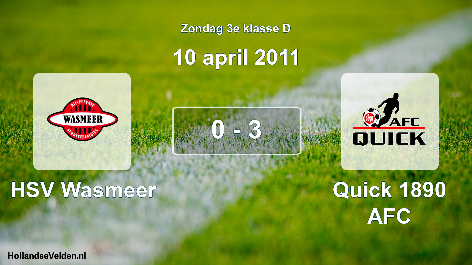 Gespeelde wedstrijd: HSV Wasmeer - Quick 1890 AFC 0 - 3 (10 april 2011)