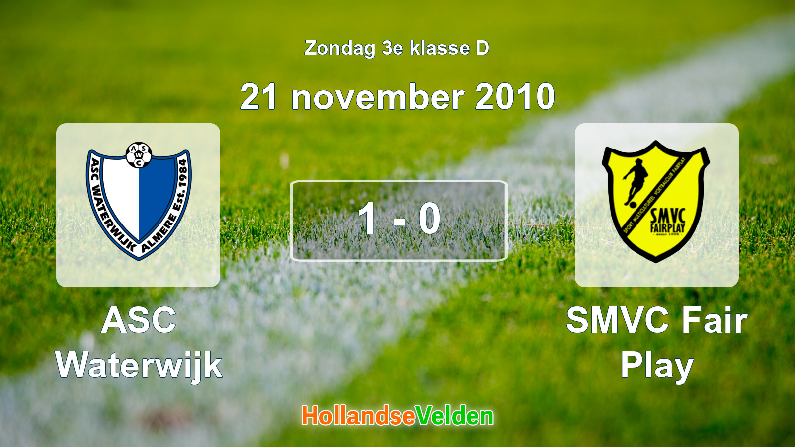 Gespeelde wedstrijd: ASC Waterwijk - SMVC Fair Play 1 - 0 (21 november 2010)