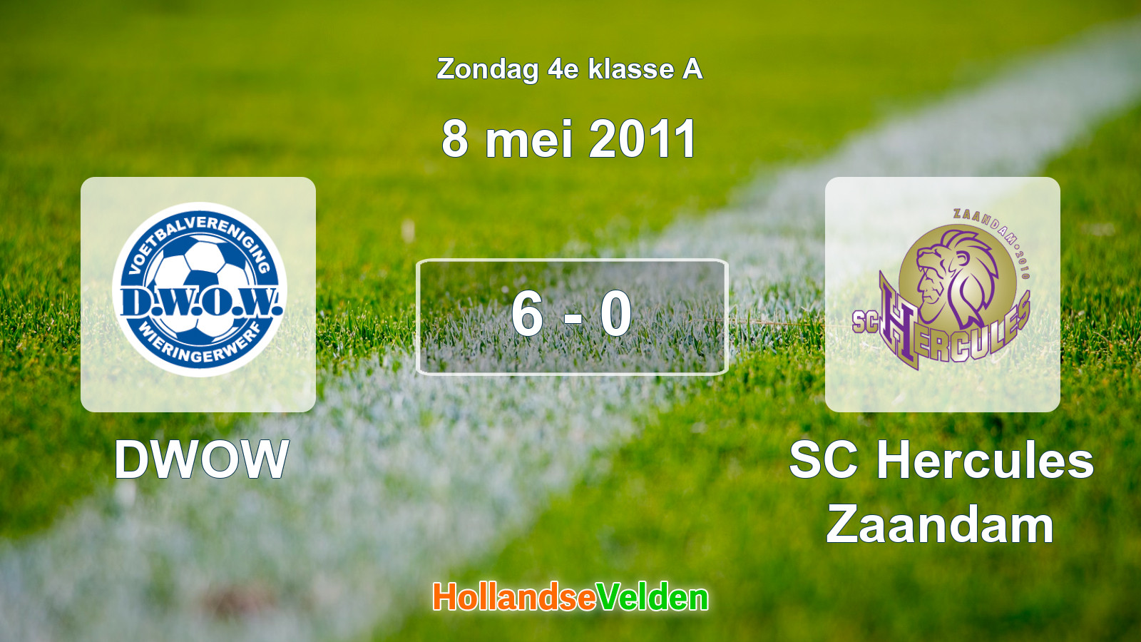 Gespeelde wedstrijd: DWOW - SC Hercules Zaandam 6 - 0 (8 mei 2011)