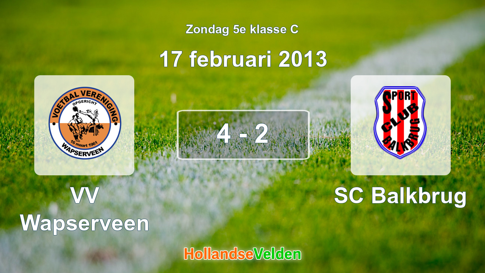 Gespeelde wedstrijd: VV Wapserveen - SC Balkbrug 4 - 2 (17 februari 2013)