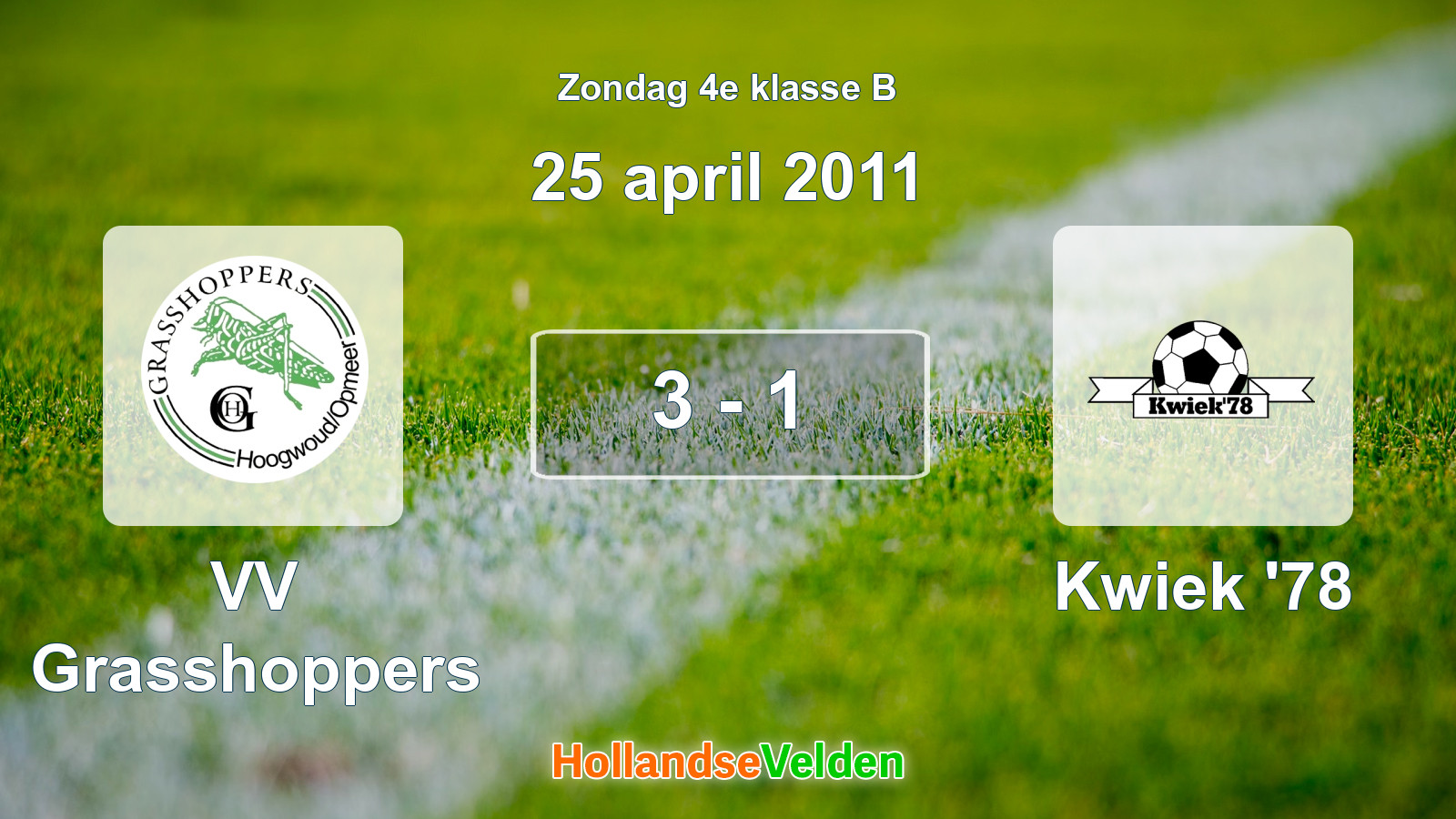 Gespeelde wedstrijd: VV Grasshoppers - Kwiek '78 3 - 1 (25 april 2011)