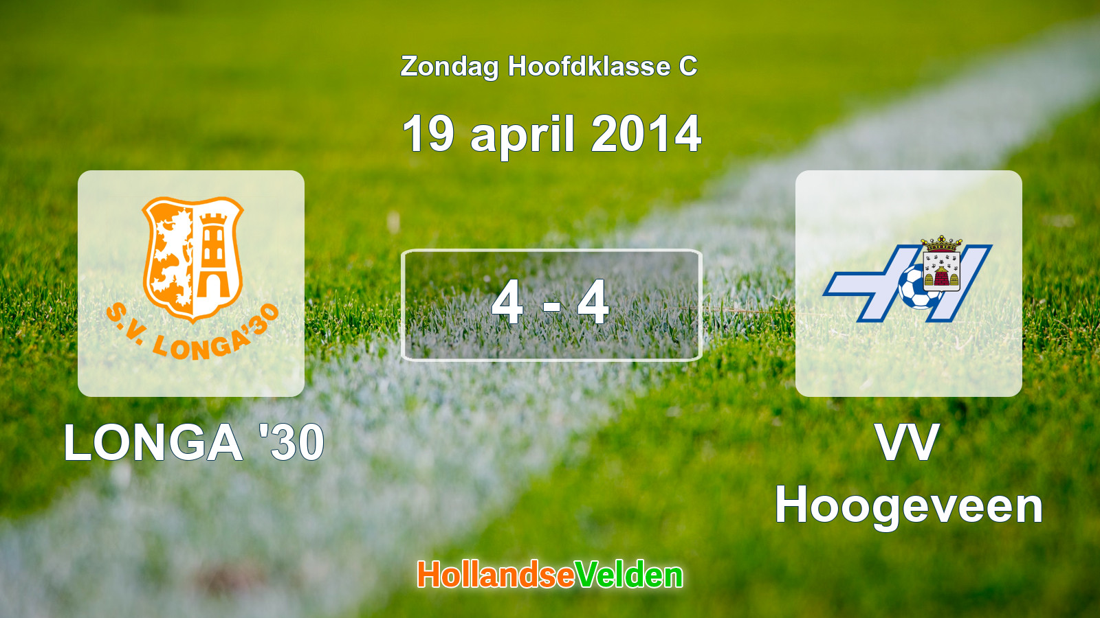 Gespeelde wedstrijd: LONGA '30 - VV Hoogeveen 4 - 4 (19 april 2014)