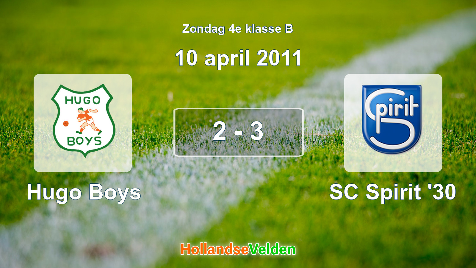 Gespeelde wedstrijd: Hugo Boys - SC Spirit '30 2 - 3 (10 april 2011)