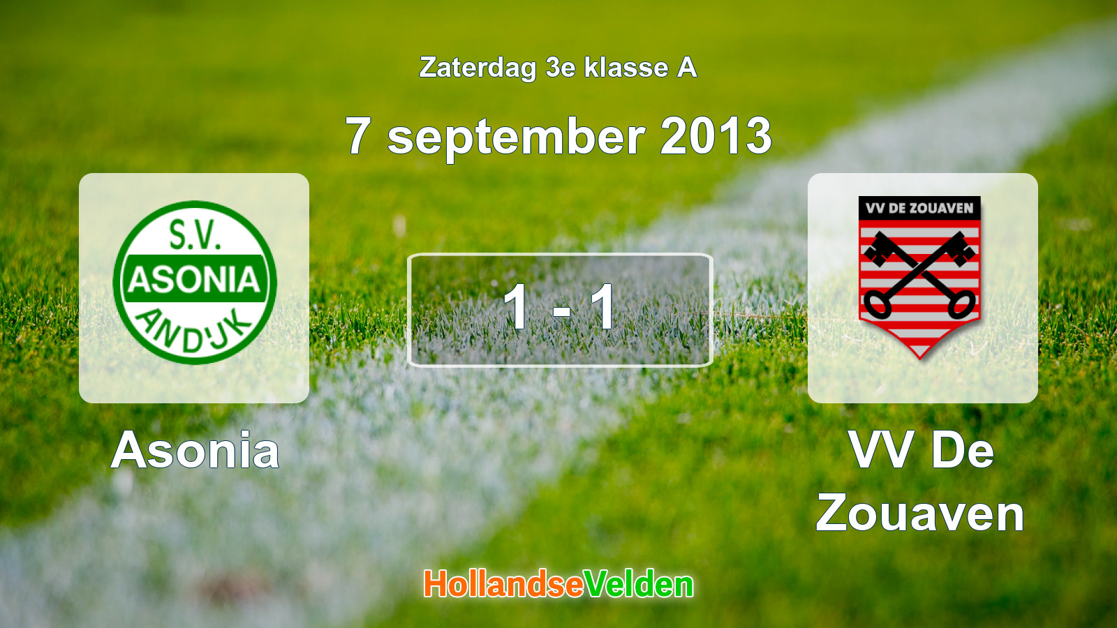 Gespeelde wedstrijd: Asonia - VV De Zouaven 1 - 1 (7 september 2013)
