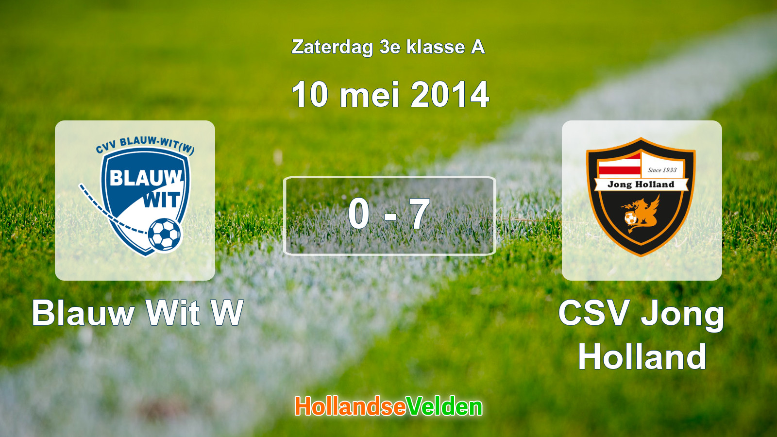 Gespeelde wedstrijd: Blauw Wit W - CSV Jong Holland 0 - 7 (10 mei 2014)
